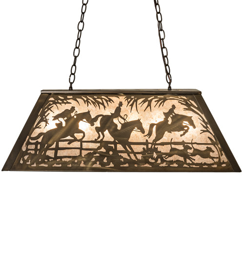 Meyda Lighting Fox Hunt 33" 6-Light Antique Copper Island Pendant Light With Silver Mica Shade Glass