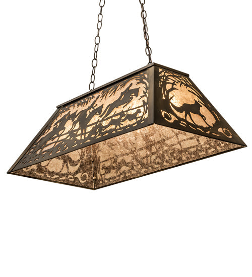 Meyda Lighting Fox Hunt 33" 6-Light Antique Copper Island Pendant Light With Silver Mica Shade Glass