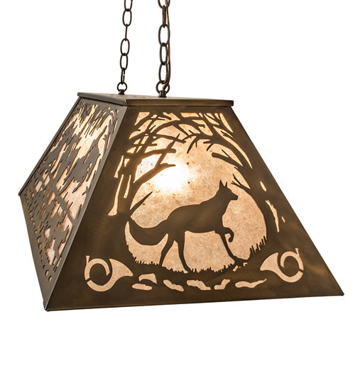 Meyda Lighting Fox Hunt 33" 6-Light Antique Copper Island Pendant Light With Silver Mica Shade Glass