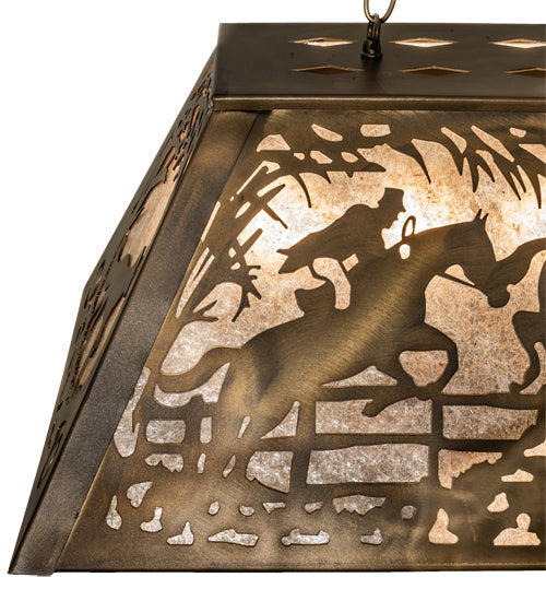 Meyda Lighting Fox Hunt 33" 6-Light Antique Copper Island Pendant Light With Silver Mica Shade Glass