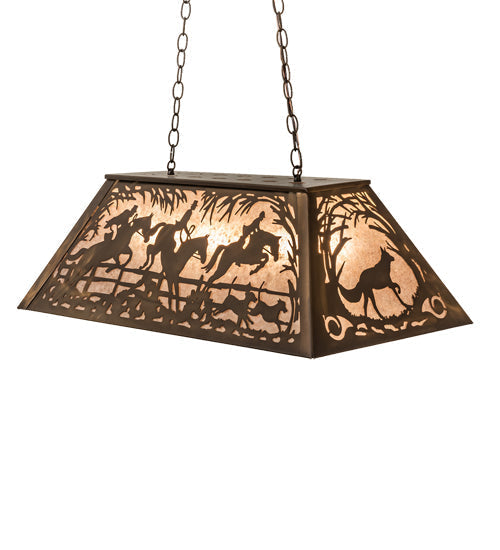 Meyda Lighting Fox Hunt 33" 6-Light Antique Copper Island Pendant Light With Silver Mica Shade Glass