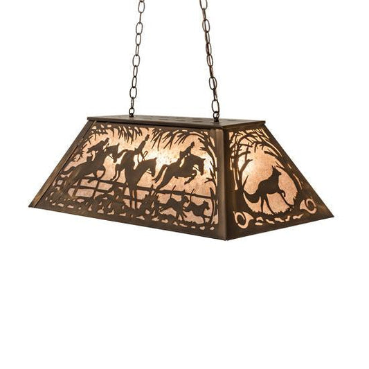 Meyda Lighting Fox Hunt 33" 6-Light Antique Copper Island Pendant Light With Silver Mica Shade Glass