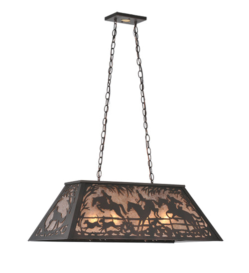 Meyda Lighting Fox Hunt 33" 6-Light Mahogany Bronze Island Pendant Light With Silver Mica Shade Glass