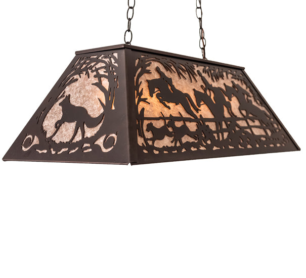 Meyda Lighting Fox Hunt 33" 6-Light Mahogany Bronze Island Pendant Light With Silver Mica Shade Glass