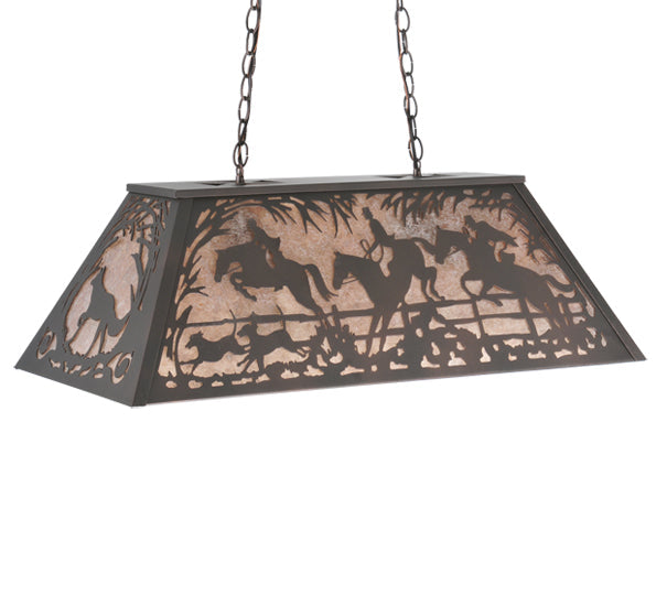 Meyda Lighting Fox Hunt 33" 6-Light Mahogany Bronze Island Pendant Light With Silver Mica Shade Glass