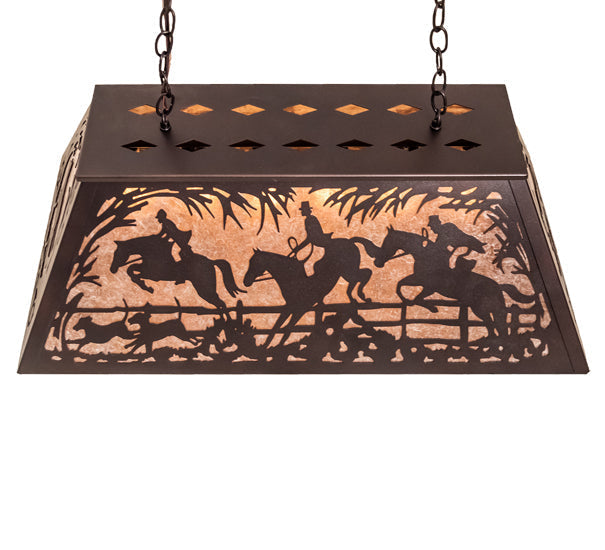 Meyda Lighting Fox Hunt 33" 6-Light Mahogany Bronze Island Pendant Light With Silver Mica Shade Glass