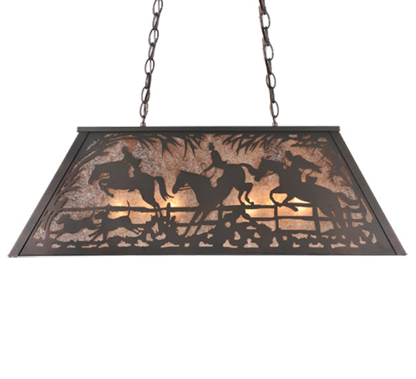Meyda Lighting Fox Hunt 33" 6-Light Mahogany Bronze Island Pendant Light With Silver Mica Shade Glass