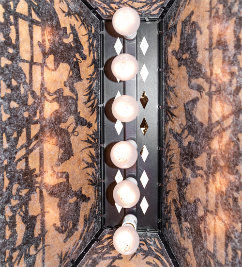 Meyda Lighting Fox Hunt 33" 6-Light Mahogany Bronze Island Pendant Light With Silver Mica Shade Glass