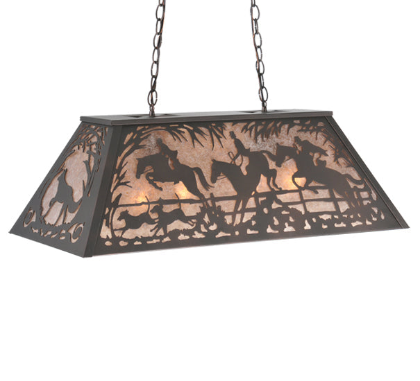Meyda Lighting Fox Hunt 33" 6-Light Mahogany Bronze Island Pendant Light With Silver Mica Shade Glass