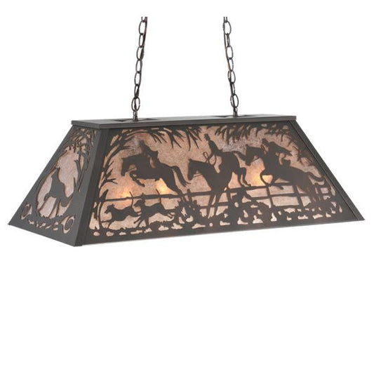 Meyda Lighting Fox Hunt 33" 6-Light Mahogany Bronze Island Pendant Light With Silver Mica Shade Glass