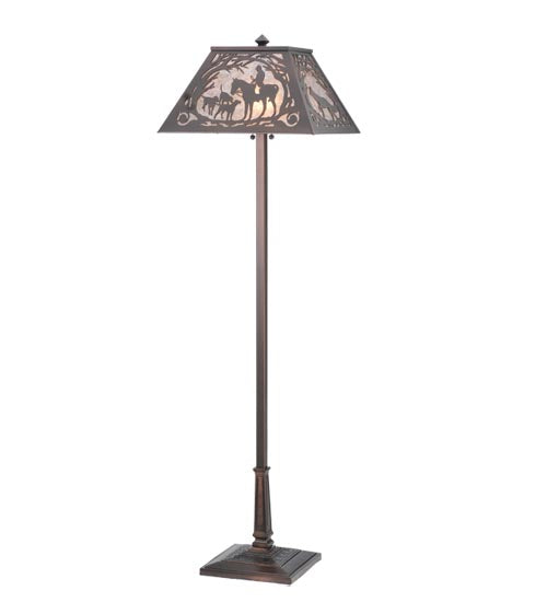 Meyda Lighting Fox Hunt 60" 2-Light Mahogany Bronze Floor Lamp With Silver Mica Shade Glass