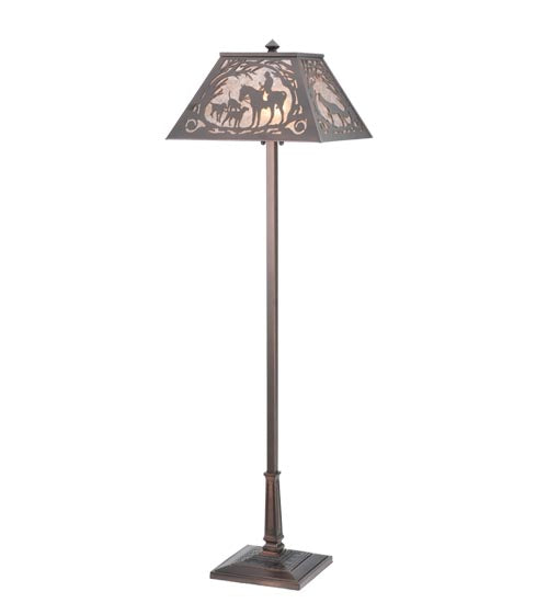 Meyda Lighting Fox Hunt 60" 2-Light Mahogany Bronze Floor Lamp With Silver Mica Shade Glass