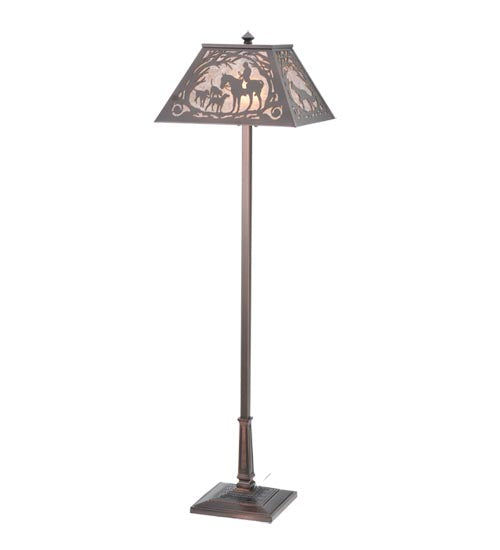 Meyda Lighting Fox Hunt 60" 2-Light Mahogany Bronze Floor Lamp With Silver Mica Shade Glass