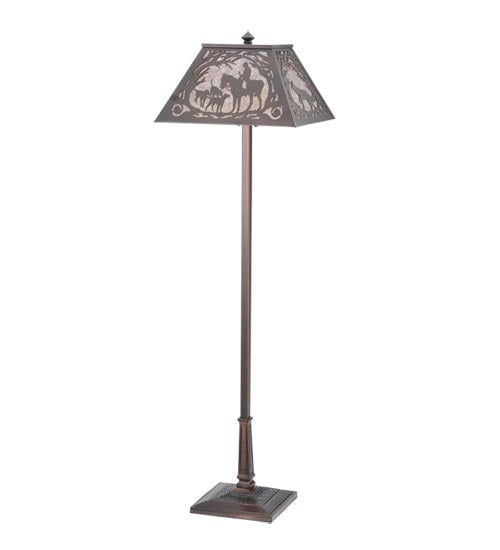 Meyda Lighting Fox Hunt 60" 2-Light Mahogany Bronze Floor Lamp With Silver Mica Shade Glass