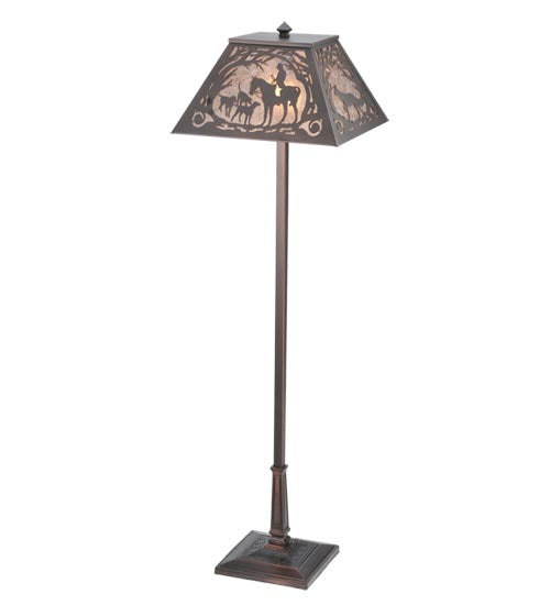 Meyda Lighting Fox Hunt 60" 2-Light Mahogany Bronze Floor Lamp With Silver Mica Shade Glass