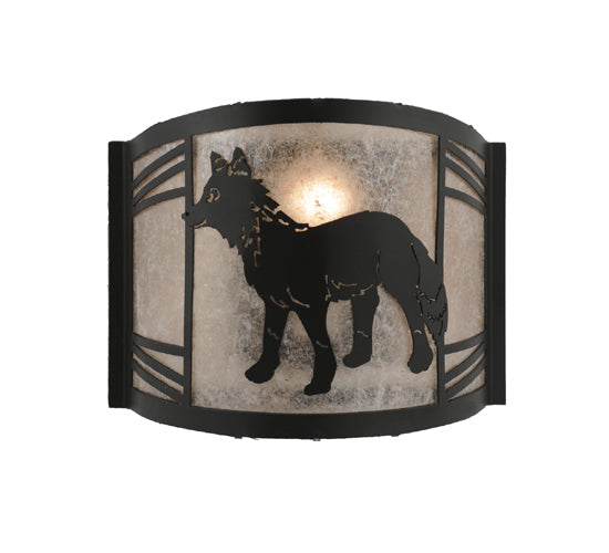 Meyda Lighting Fox on the Loose 12" Textured Black Left Wall Sconce With Silver Mica Shade Glass