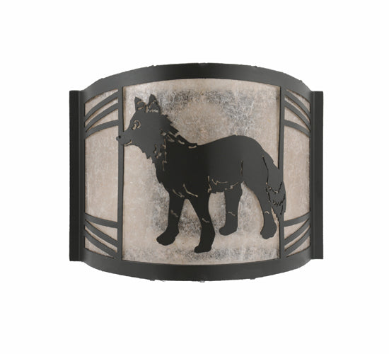 Meyda Lighting Fox on the Loose 12" Textured Black Left Wall Sconce With Silver Mica Shade Glass