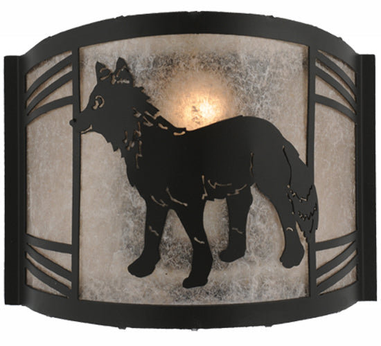 Meyda Lighting Fox on the Loose 12" Textured Black Left Wall Sconce With Silver Mica Shade Glass
