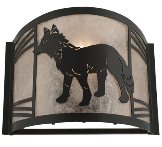 Meyda Lighting Fox on the Loose 12" Textured Black Left Wall Sconce With Silver Mica Shade Glass