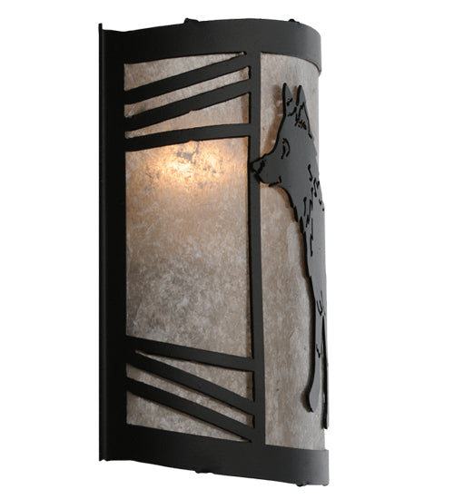 Meyda Lighting Fox on the Loose 12" Textured Black Left Wall Sconce With Silver Mica Shade Glass