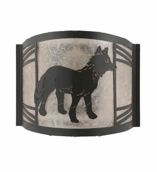 Meyda Lighting Fox on the Loose 12" Textured Black Right Wall Sconce With Silver Mica Shade Glass