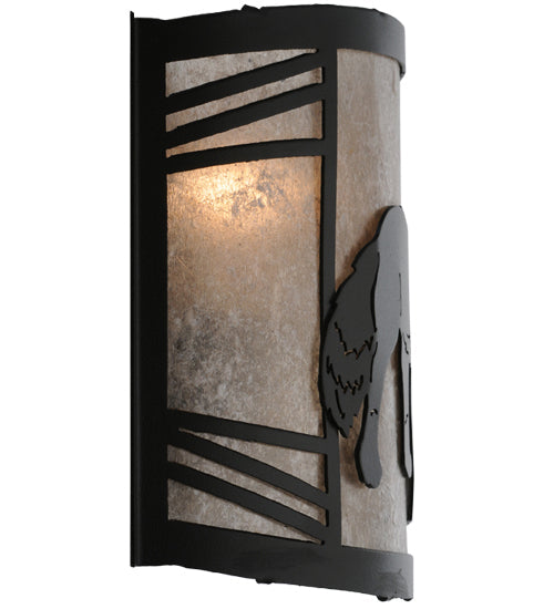 Meyda Lighting Fox on the Loose 12" Textured Black Right Wall Sconce With Silver Mica Shade Glass