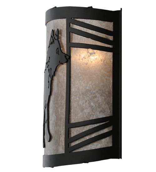 Meyda Lighting Fox on the Loose 12" Textured Black Right Wall Sconce With Silver Mica Shade Glass