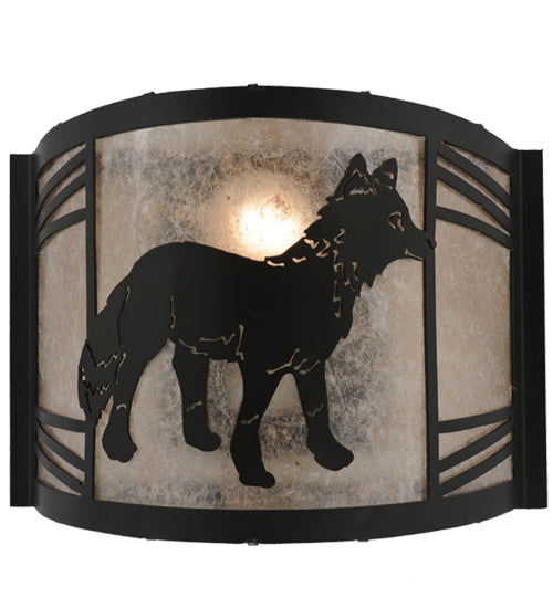 Meyda Lighting Fox on the Loose 12" Textured Black Right Wall Sconce With Silver Mica Shade Glass
