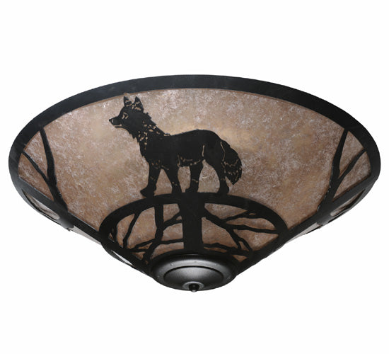 Meyda Lighting Fox on the Loose 22" 3-Light Textured Black Flush Mount Light With Silver Mica Shade Glass