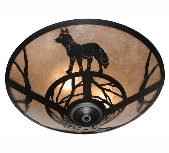 Meyda Lighting Fox on the Loose 22" 3-Light Textured Black Flush Mount Light With Silver Mica Shade Glass