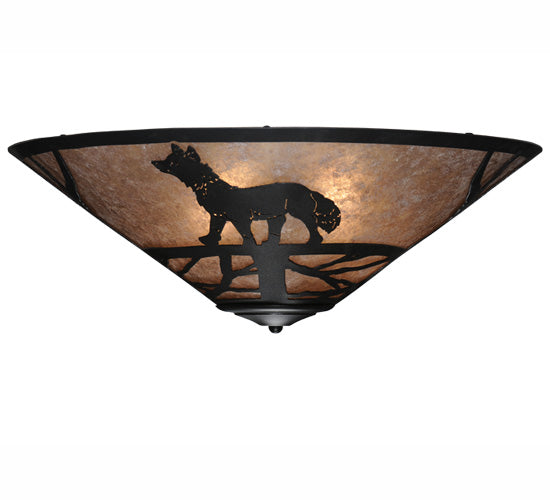 Meyda Lighting Fox on the Loose 22" 3-Light Textured Black Flush Mount Light With Silver Mica Shade Glass