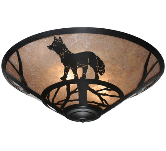 Meyda Lighting Fox on the Loose 22" 3-Light Textured Black Flush Mount Light With Silver Mica Shade Glass