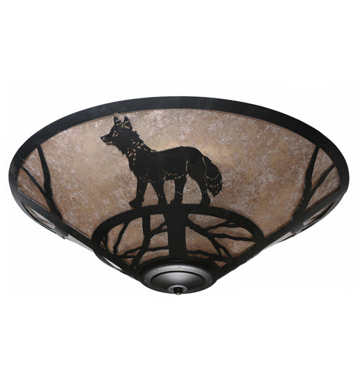 Meyda Lighting Fox on the Loose 243189 22" 3-Light Textured Black Flush Mount Light With Silver Mica Shade Glass