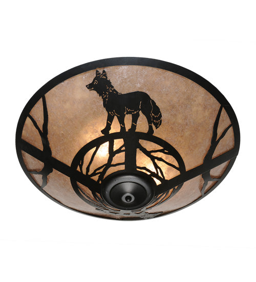 Meyda Lighting Fox on the Loose 243189 22" 3-Light Textured Black Flush Mount Light With Silver Mica Shade Glass