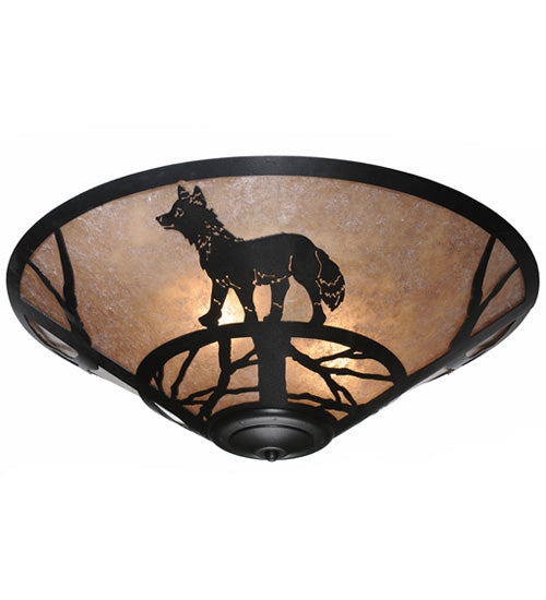 Meyda Lighting Fox on the Loose 243189 22" 3-Light Textured Black Flush Mount Light With Silver Mica Shade Glass