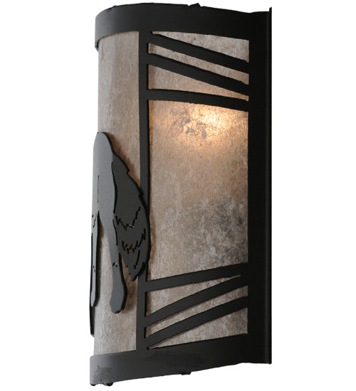 Meyda Lighting Fox on the Loose 247049 12" Textured Black Left Wall Sconce With Silver Mica Shade Glass