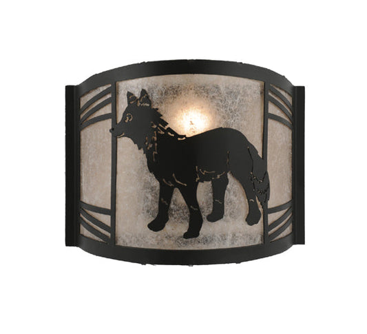 Meyda Lighting Fox on the Loose 247049 12" Textured Black Left Wall Sconce With Silver Mica Shade Glass