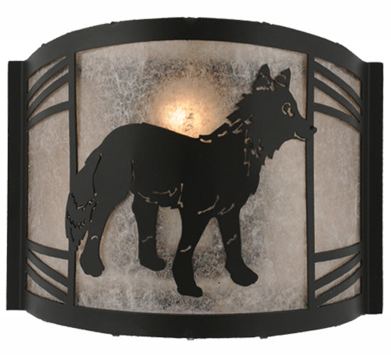 Meyda Lighting Fox on the Loose 247256 12" Textured Black Right Wall Sconce With Silver Mica Shade Glass