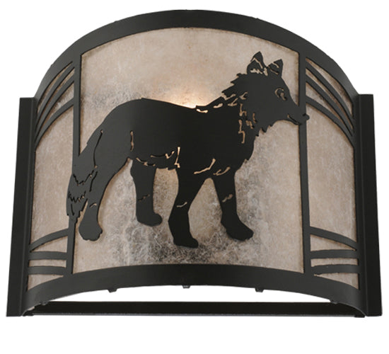 Meyda Lighting Fox on the Loose 247256 12" Textured Black Right Wall Sconce With Silver Mica Shade Glass