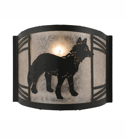 Meyda Lighting Fox on the Loose 247256 12" Textured Black Right Wall Sconce With Silver Mica Shade Glass