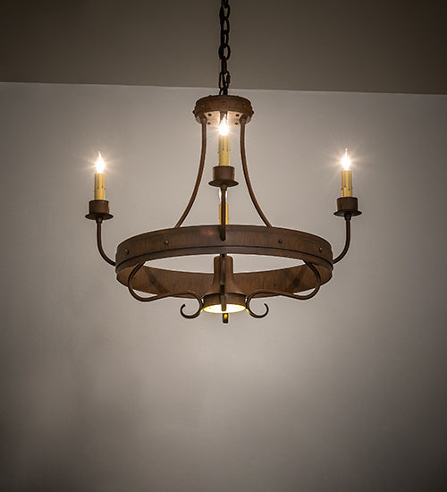 Meyda Lighting Franciscan 25" 5-Light Rustic Iron Chandelier With Ivory Faux Candlelight