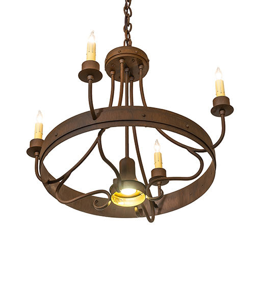 Meyda Lighting Franciscan 25" 5-Light Rustic Iron Chandelier With Ivory Faux Candlelight