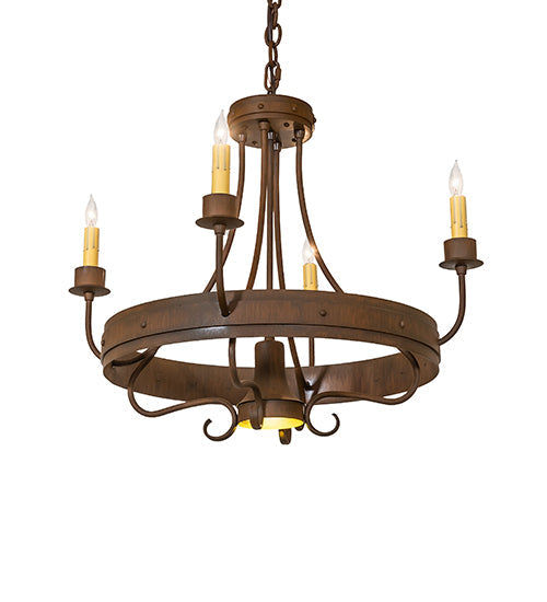 Meyda Lighting Franciscan 25" 5-Light Rustic Iron Chandelier With Ivory Faux Candlelight