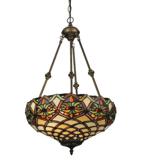 Meyda Lighting Franco 16" 2-Light Mahogany Bronze Inverted Pendant Light With Multi-Colored Shade Glass