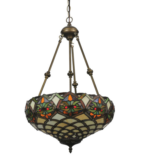 Meyda Lighting Franco 16" 2-Light Mahogany Bronze Inverted Pendant Light With Multi-Colored Shade Glass