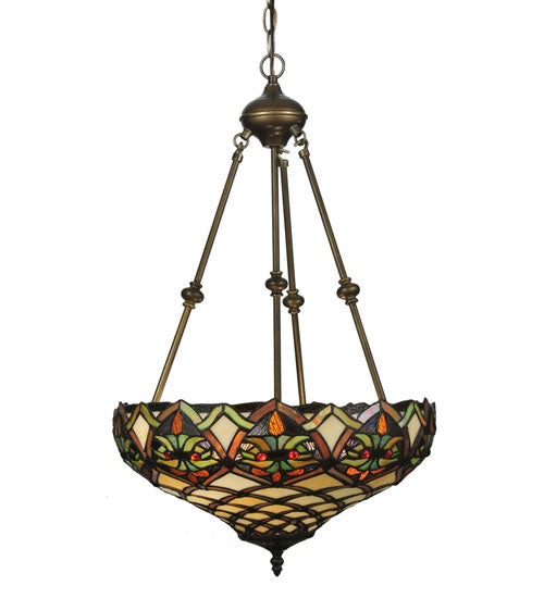 Meyda Lighting Franco 16" 2-Light Mahogany Bronze Inverted Pendant Light With Multi-Colored Shade Glass