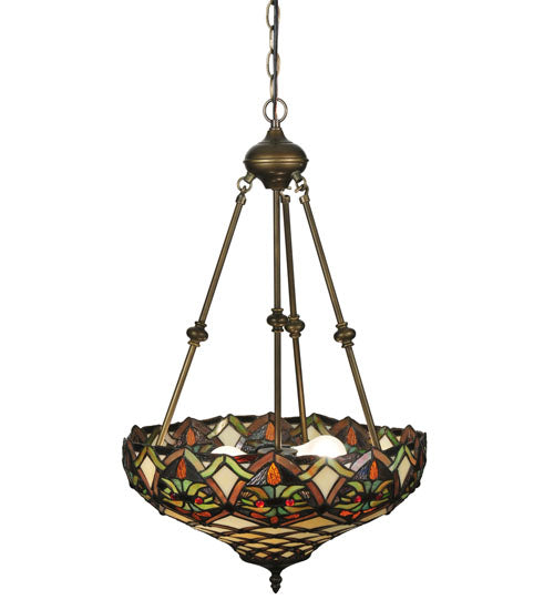 Meyda Lighting Franco 16" 2-Light Mahogany Bronze Inverted Pendant Light With Multi-Colored Shade Glass