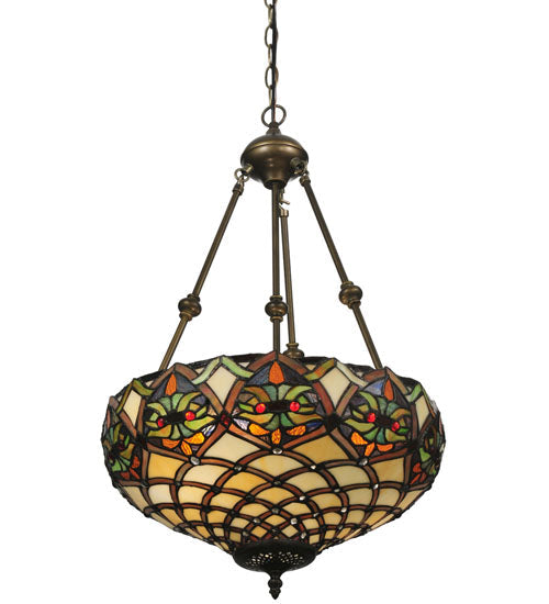 Meyda Lighting Franco 16" 2-Light Mahogany Bronze Inverted Pendant Light With Multi-Colored Shade Glass