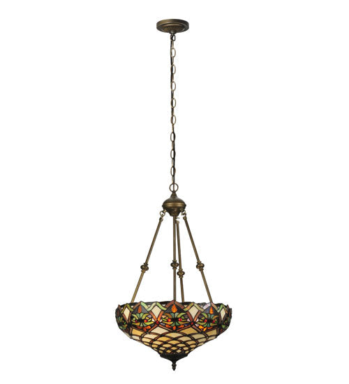 Meyda Lighting Franco 16" 2-Light Mahogany Bronze Inverted Pendant Light With Multi-Colored Shade Glass