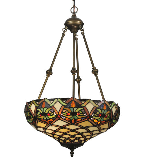 Meyda Lighting Franco 16" 2-Light Mahogany Bronze Inverted Pendant Light With Multi-Colored Shade Glass